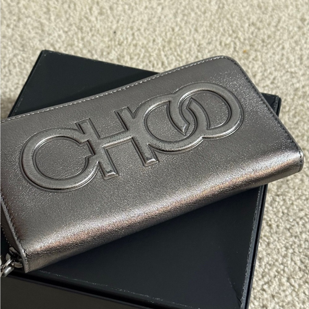 Carolina Herrera Metallic Silver Zip Wallet